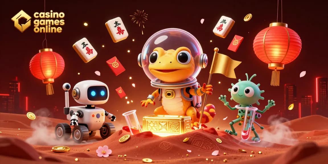 Engage with exciting casino games online in a vibrant Martian casino scene featuring alien characters.