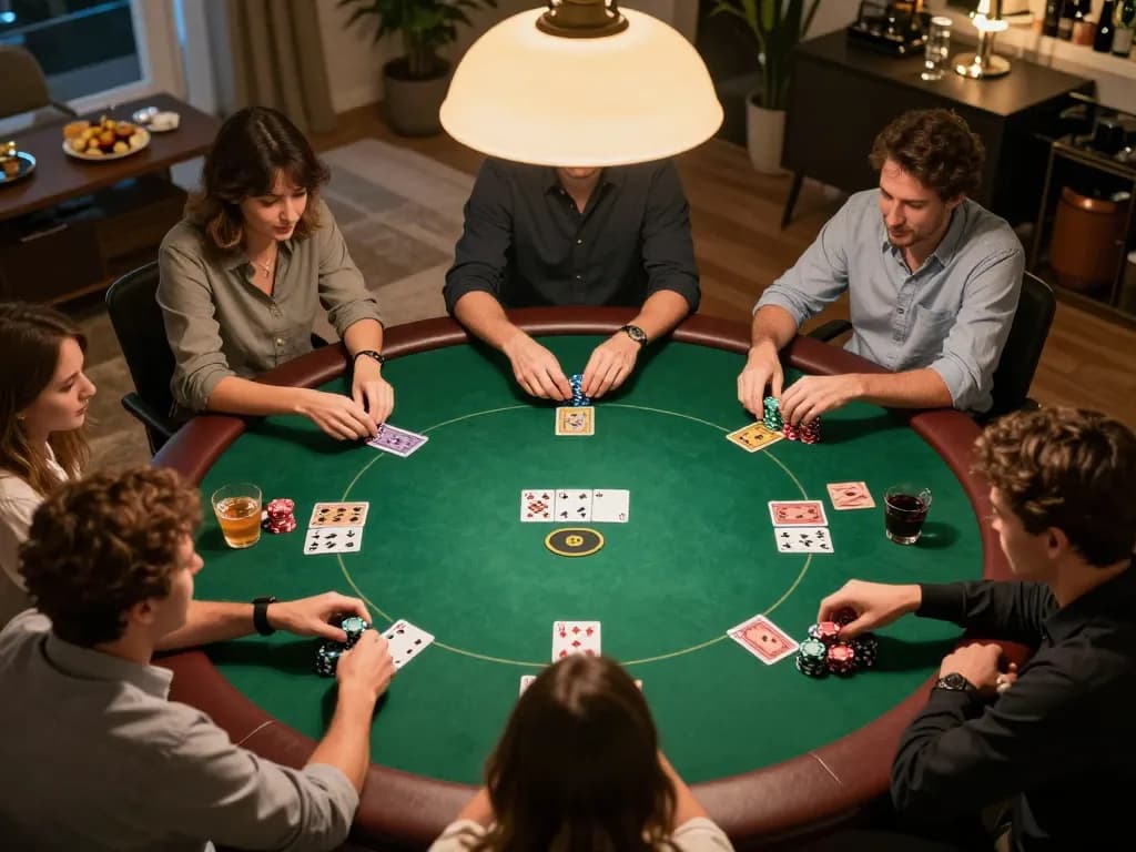 Players enjoying a competitive poker game at home, emphasizing the excitement of uk88 gaming.