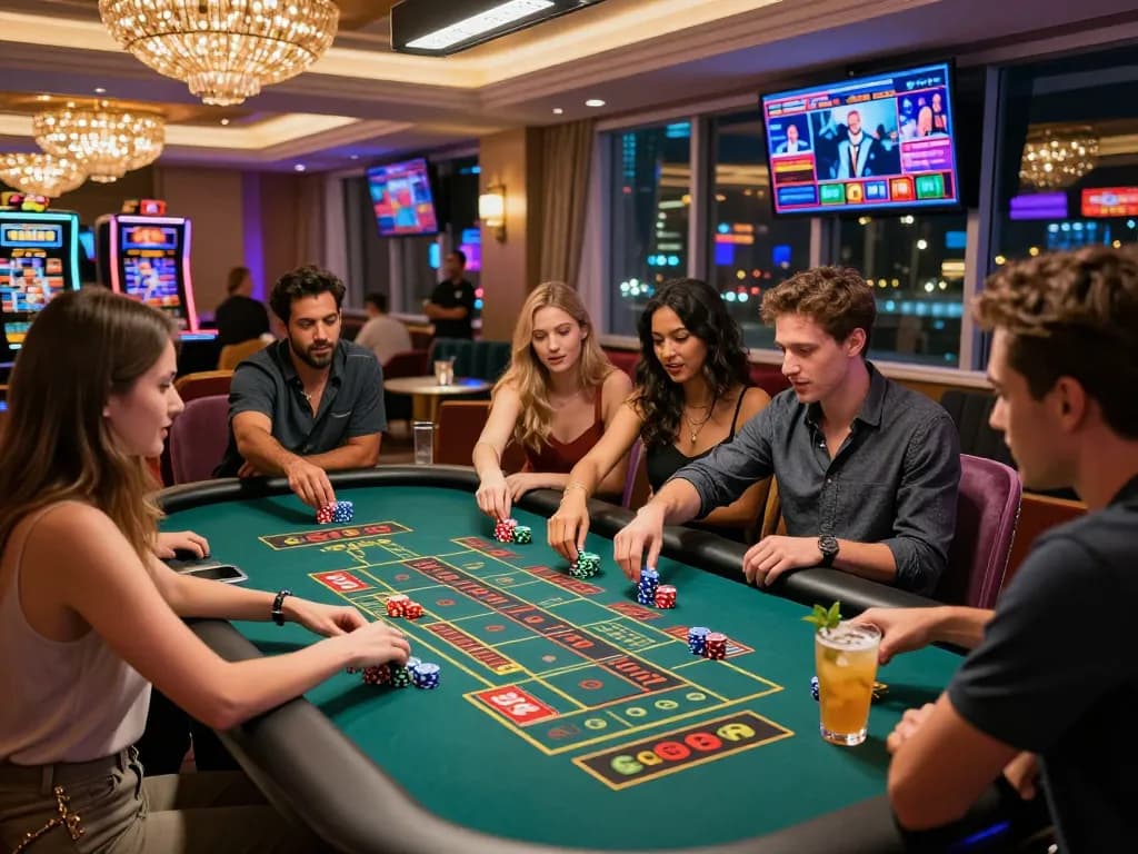 Friends enjoying the excitement of games at Five88 casino with vibrant atmosphere