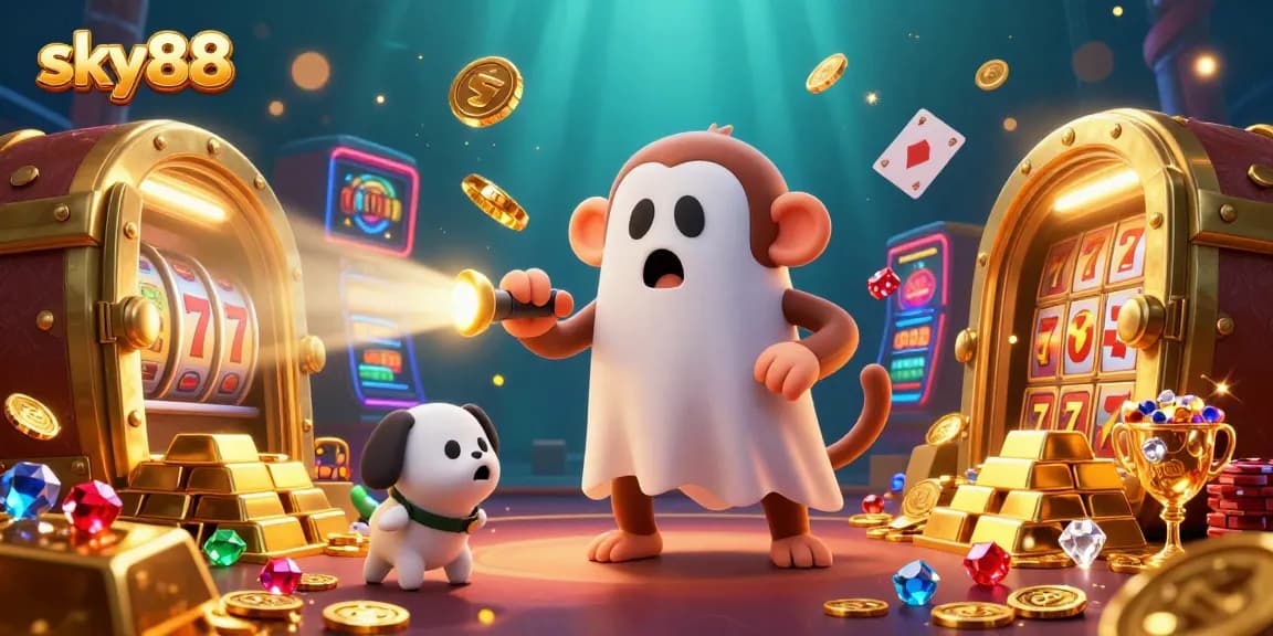Engage in thrilling gameplay at sky88, featuring a lively casino scene with vibrant characters and stunning game elements.