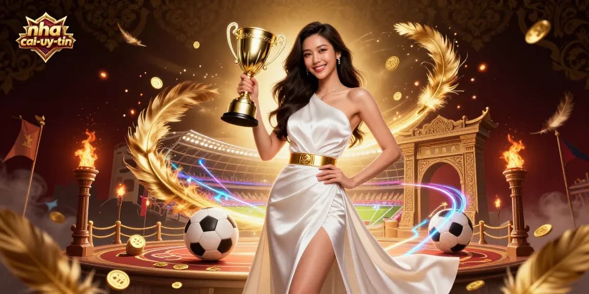 Promote nha-cai-uy-tin with an Asian woman's victorious pose, celebrating sports betting