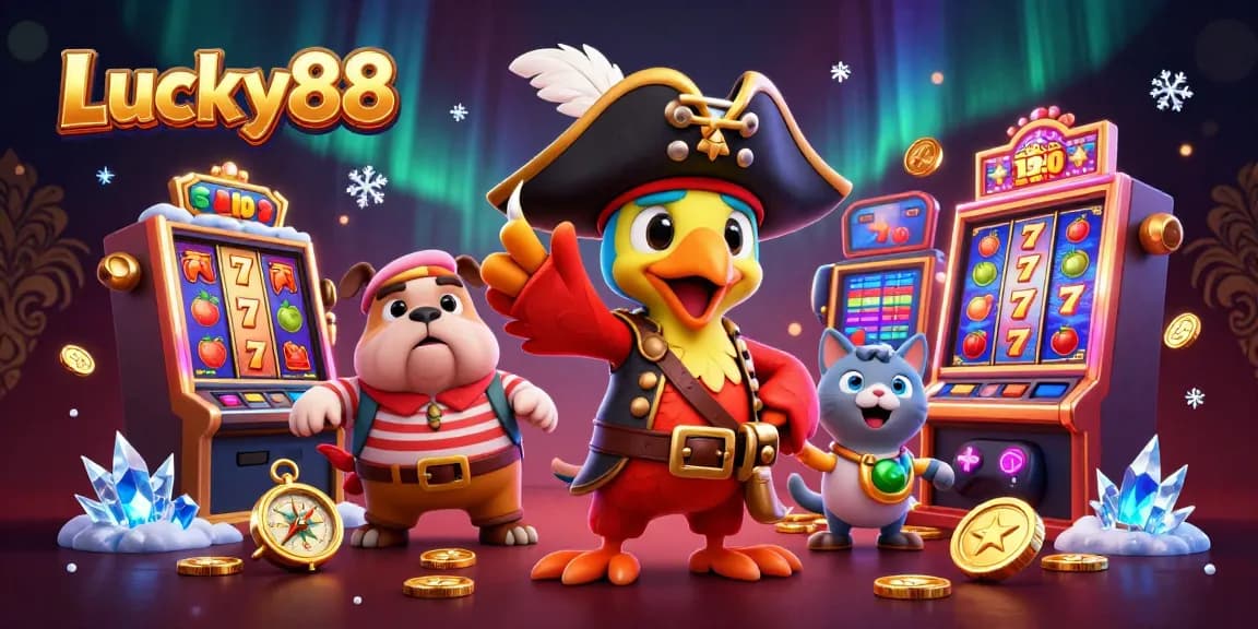 Experience the thrill of Lucky88 as the pirate captain leads a slot adventure with glowing game elements.