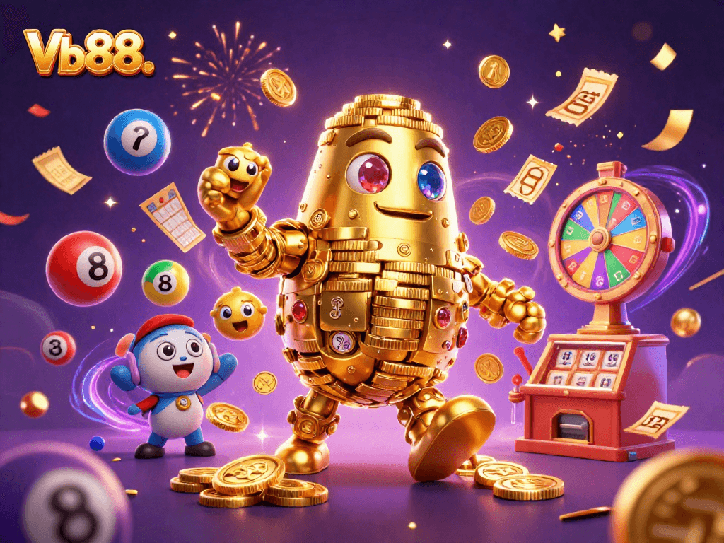 Experience excitement with Vb88., featuring a golden golem amidst dynamic gambling elements.