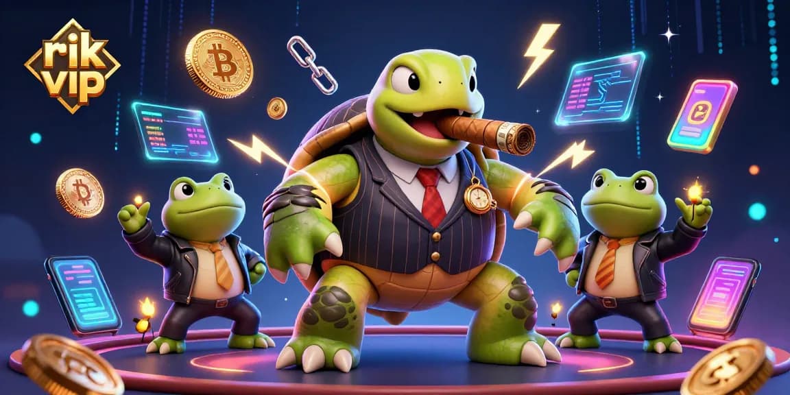 Engage with rik vip for thrilling gameplay experience amidst cartoon characters and neon casino elements.