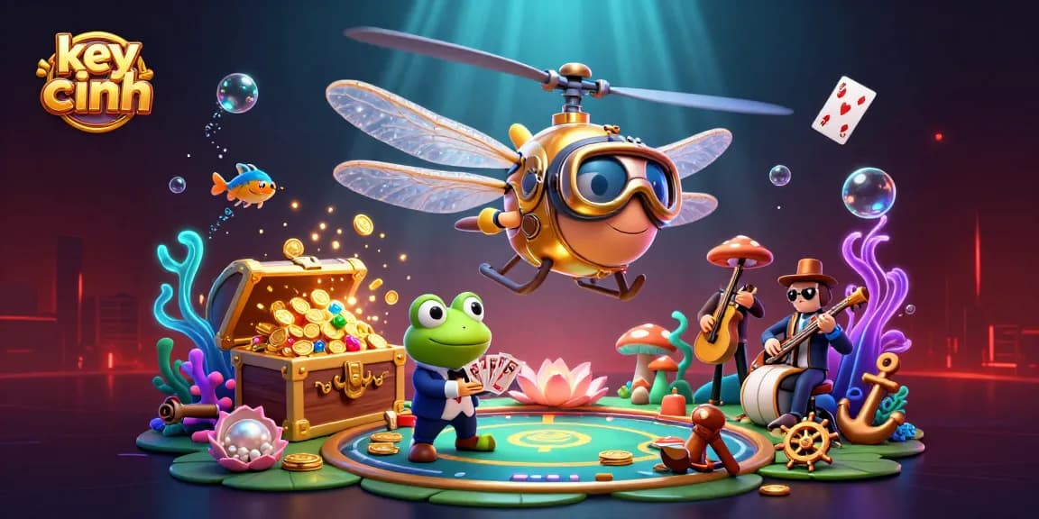 Immerse in the thrilling world of key chính as the dragonfly pilot and frog croupier entertain in a vibrant casino scene.