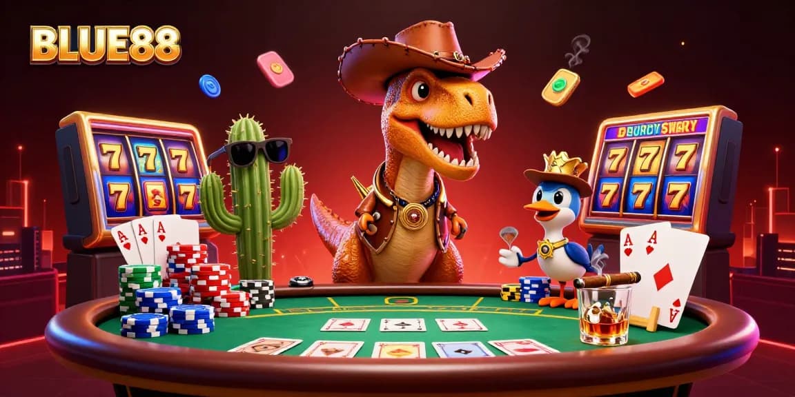 Engage with BLUE88's exciting slot games featuring vibrant characters and colorful elements.