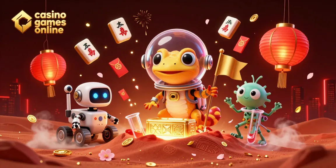 Engage with exciting casino games online in a vibrant Martian casino scene featuring alien characters.