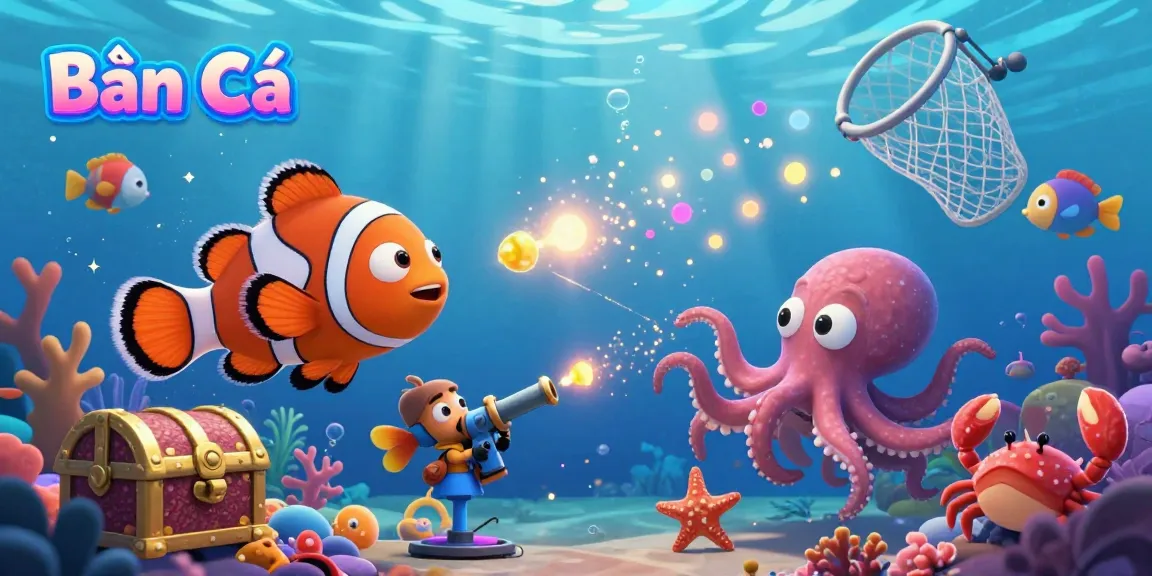 Bắn Cá shooting colorful sea creatures with vibrant underwater visuals and a fish game cannon, capturing the excitement of fish gaming.