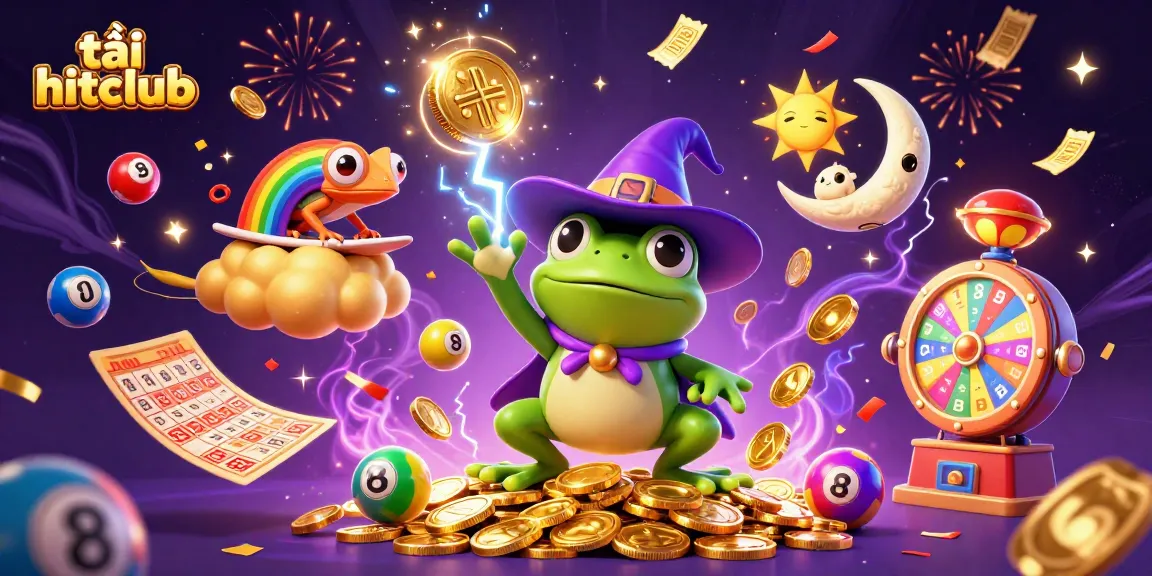 Tải hitclub and join the excitement of gambling with a dynamic, colorful online casino illustration showcasing gaming elements.