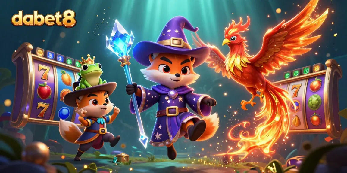 dabet8 highlights thrilling slot gameplay with mystical characters in a vibrant casino scene