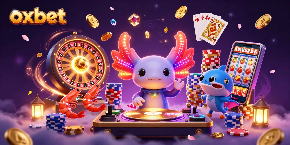 oxbet's vibrant underwater casino scene featuring an axolotl DJ and colorful slot elements.