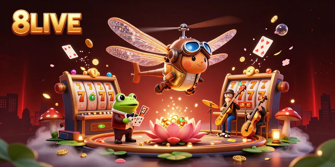 Engaging 8LIVE casino illustration with vibrant characters and dynamic slot elements