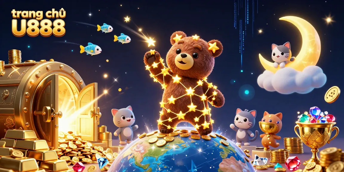 Engage with the dynamic scene of trang chủ U888, featuring a constellation bear and treasure vault immersed in casino-themed elements.