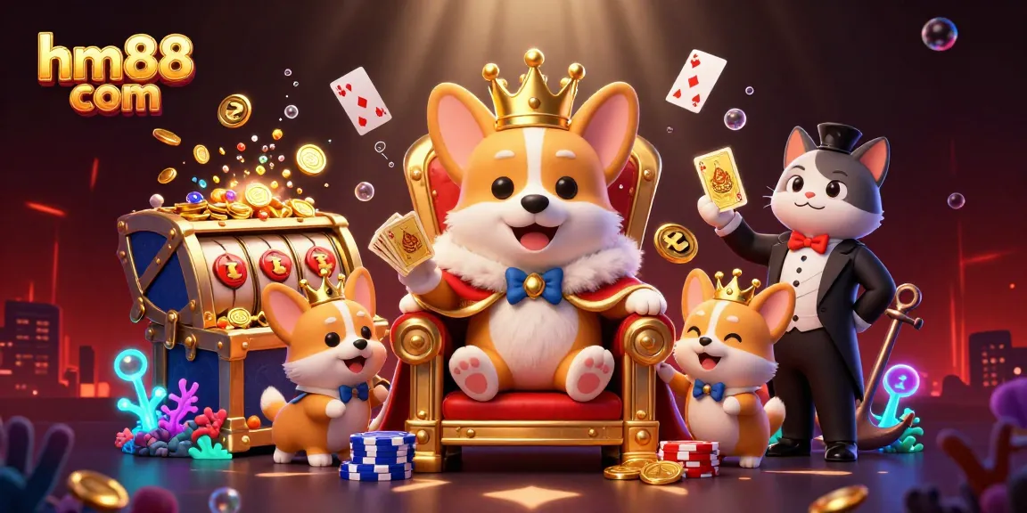 Experience thrilling gameplay at hm88 com with a royal corgi and dazzling casino elements.
