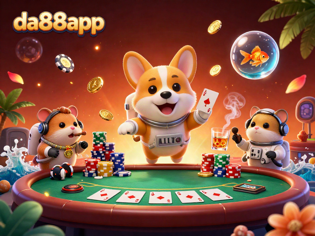 Experience thrilling action at da88app with floating poker chips and a unique space casino scene.