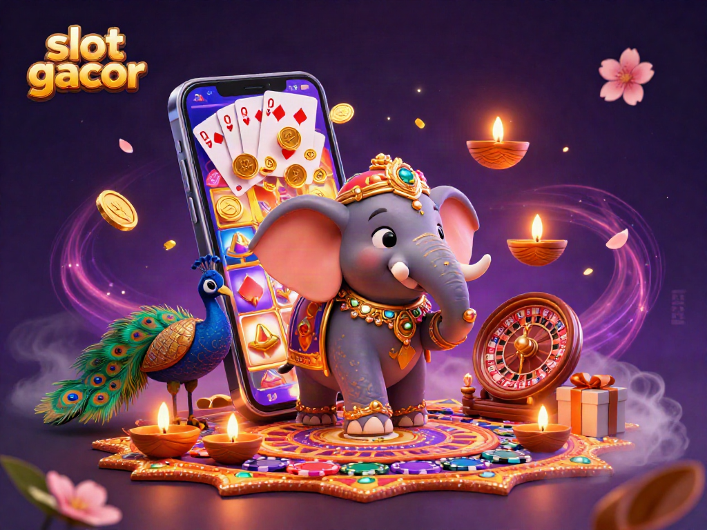Engage in slot gacor excitement with vibrant 3D casino-themed illustration featuring an elephant.