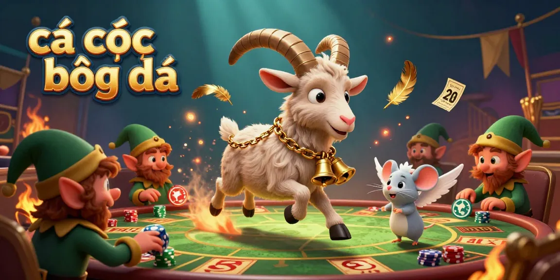 Engaging cá cược bóng đá scene with cartoon Krampus goat amidst elf gremlins at a vibrant casino.