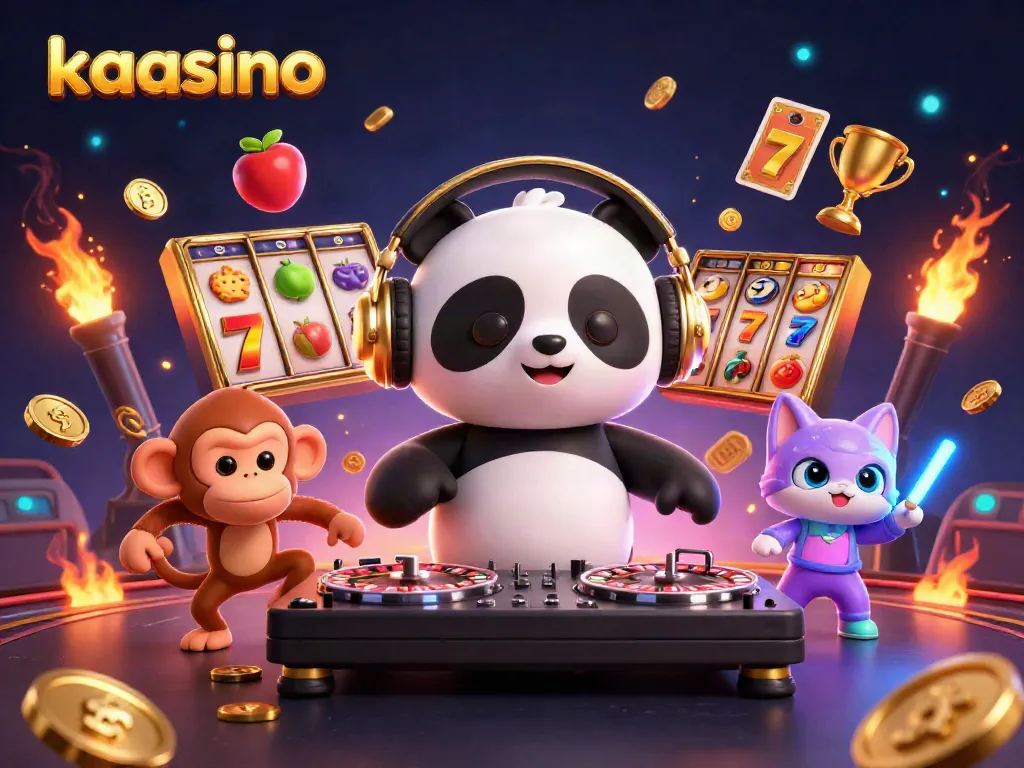 Kaasino showcases vibrant 3D cartoon characters in a lively casino scene, combining slots, dancing, and exciting visuals.