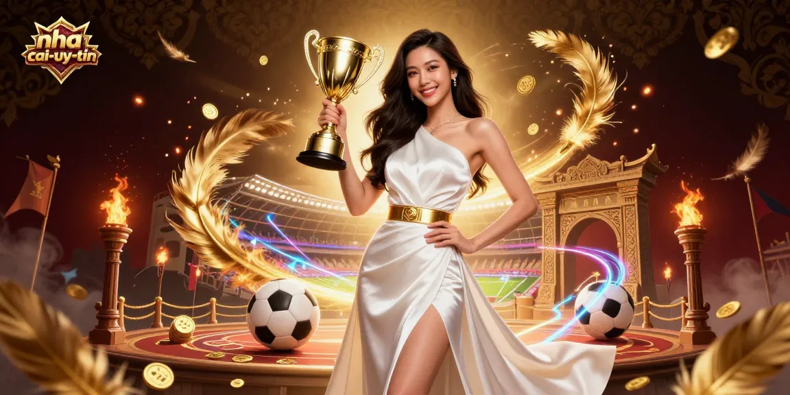 Promote nha-cai-uy-tin with an Asian woman's victorious pose, celebrating sports betting