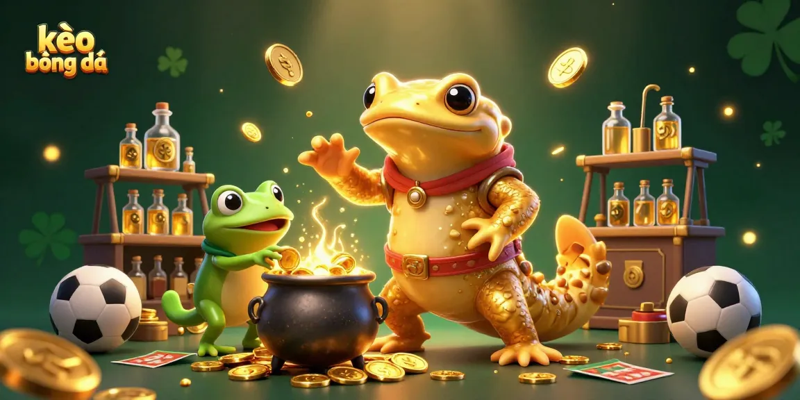 Engage with kèo bóng đá in this vibrant 3D scene featuring sports elements and golden coins.