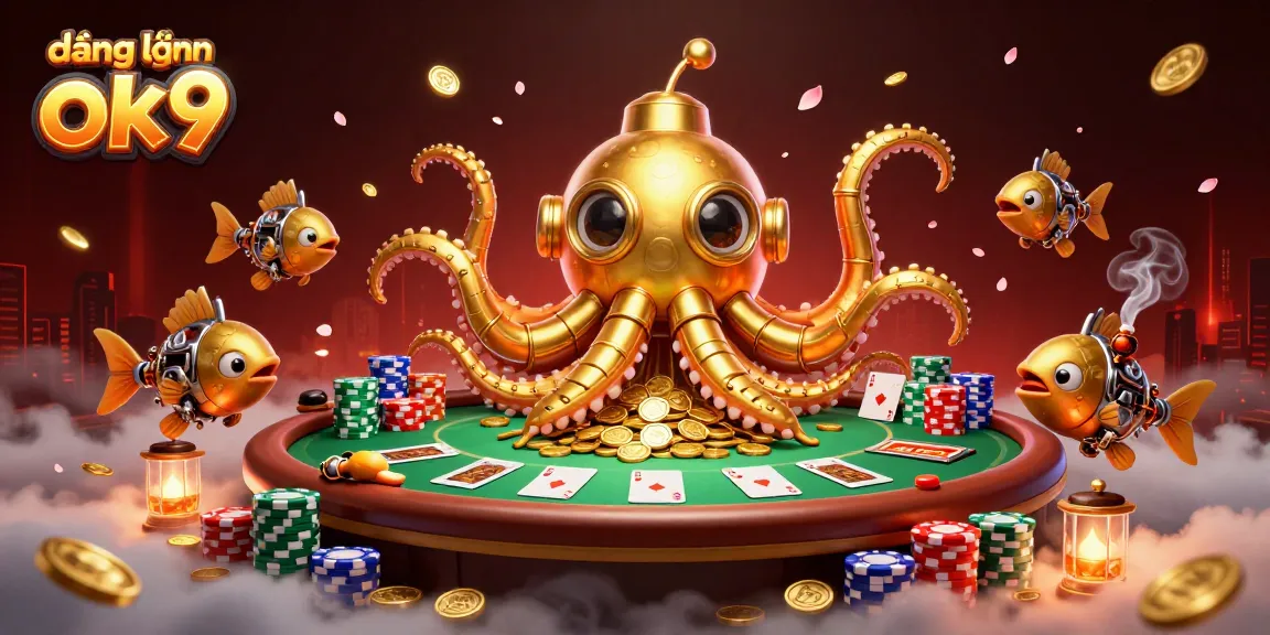 Engage in thrilling games with đăng nhập ok9 featuring vibrant golden kraken submarine and exciting poker elements.