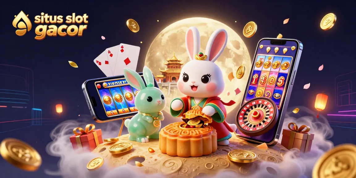 situs slot gacor showcases a whimsical scene with moon rabbits and casino elements enhancing the gambling fantasy.