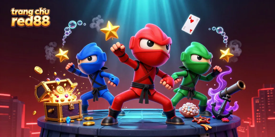 Experience thrilling action at trang chủ red88 with a vibrant 3D ninja chameleon scene full of treasures and gaming elements.