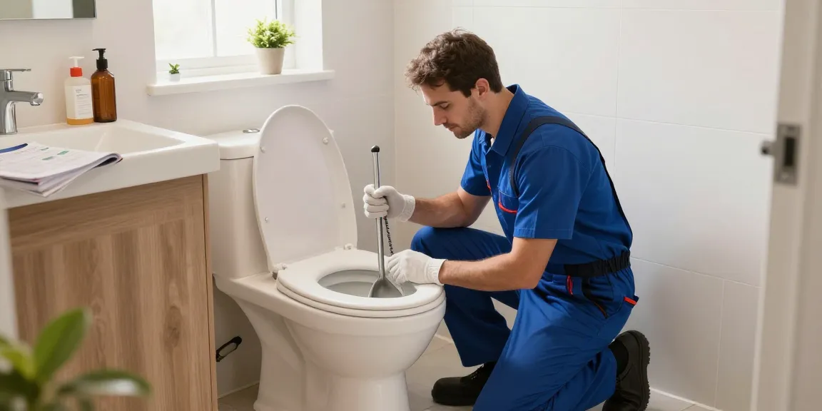 Afbeelding van een loodgieter die een verstopte wc in Gent professioneel ontstoppen