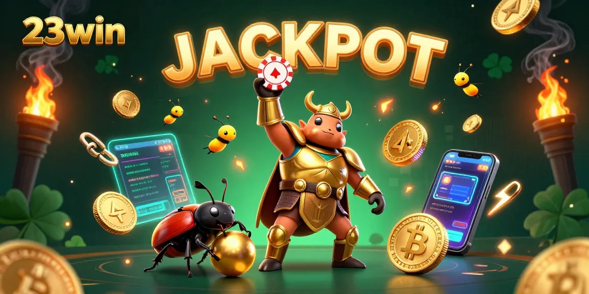 Engage with the exciting 23win crypto casino scene in a vibrant digital illustration showcasing victory.