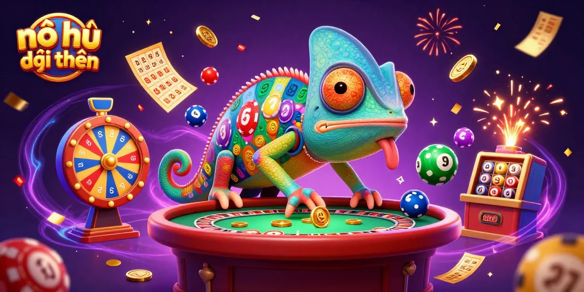 Play nổ hũ đổi thưởng with a vibrant illustration featuring colorful elements and a dynamic casino atmosphere.