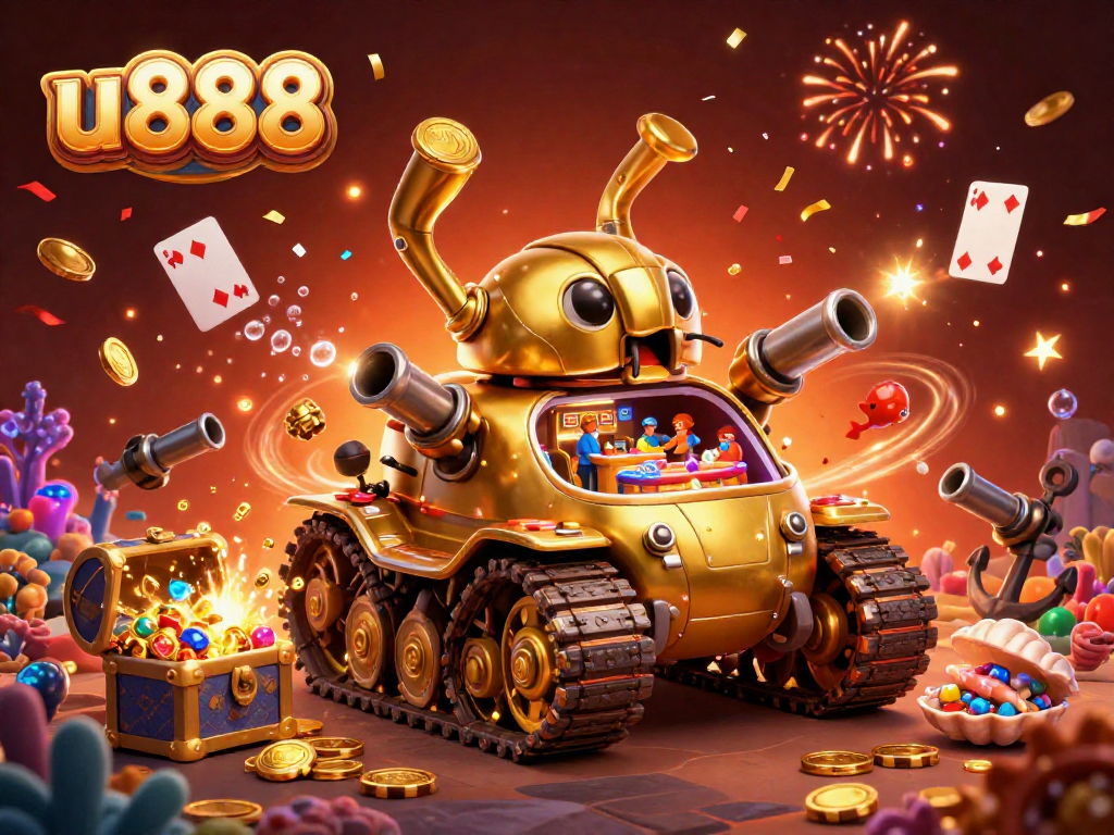 Experience thrilling gameplay with u888's mini casino in a golden beetle tank bursting with excitement.