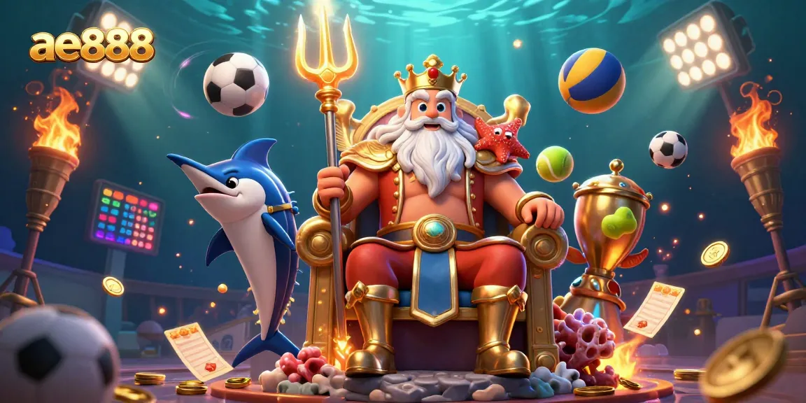 Enhance your winning strategies with ae888's dynamic sports betting scene featuring Neptune and gold elements.