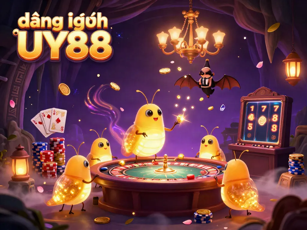 Engage in exciting gameplay with đăng nhập UY88 at a vibrant cave casino lit by glowworms.