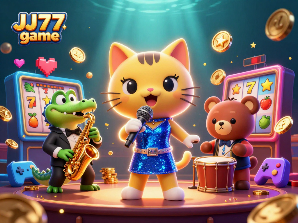 Experience the excitement of JJ77 game with vibrant characters and dynamic casino elements.