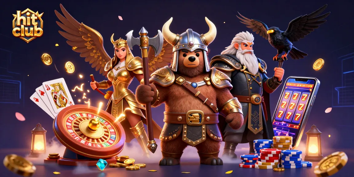 Engage in thrilling gameplay at hit club, featuring Viking themed casino elements and vibrant, dynamic visuals.