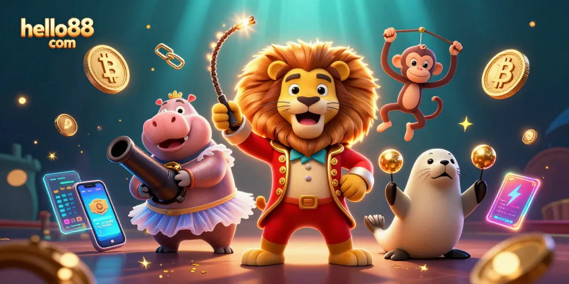Engage with hello88 com in a thrilling 3D casino illustrated scene full of vibrant characters.