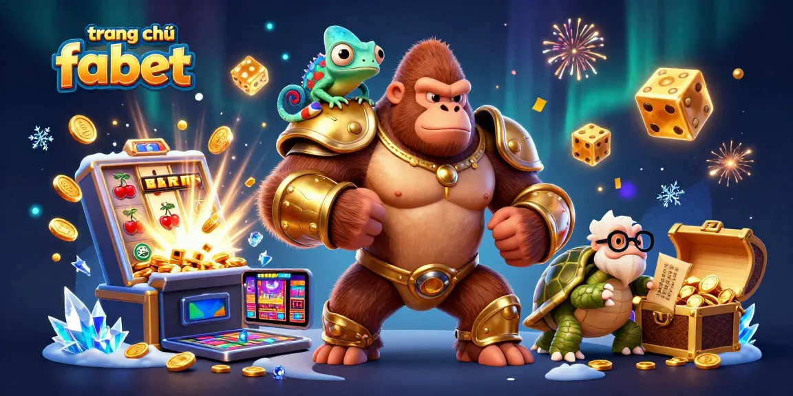 Engage with the vibrant environment of trang chủ fabet, featuring a gorilla king and chameleon in a vivid casino scene.