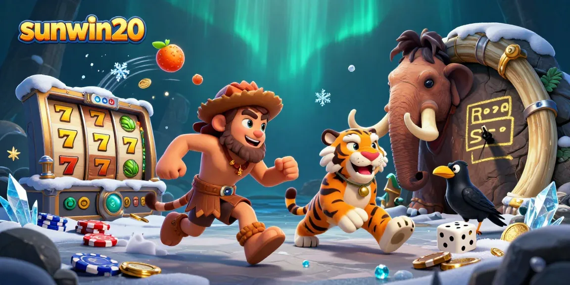 Experience thrilling gaming action at sunwin20 with vibrant slot reels and playful prehistoric characters.