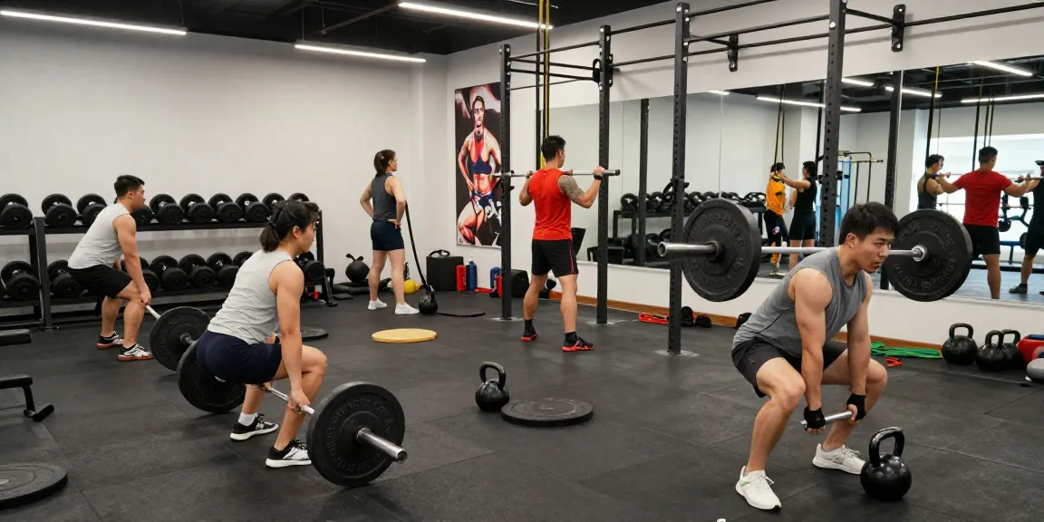 Bezoekers in de Prime Pharma Steroïden Winkel trainen samen in een moderne gym, met focus op krachttraining en cardio.