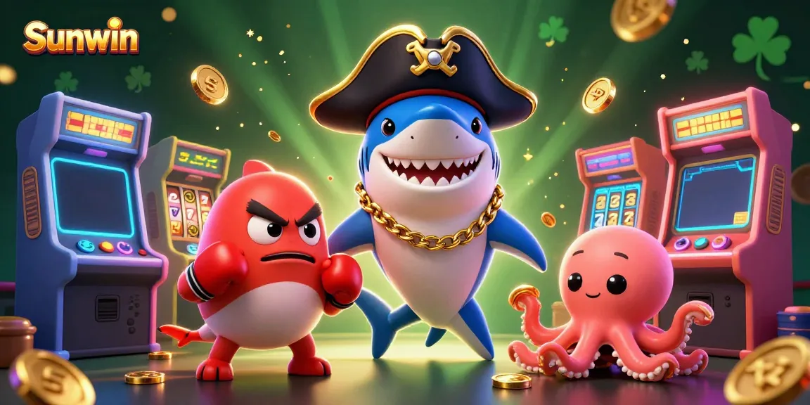 Engage with Sunwin's vibrant 3D cartoon casino scene featuring pirate characters amidst colorful gaming elements.