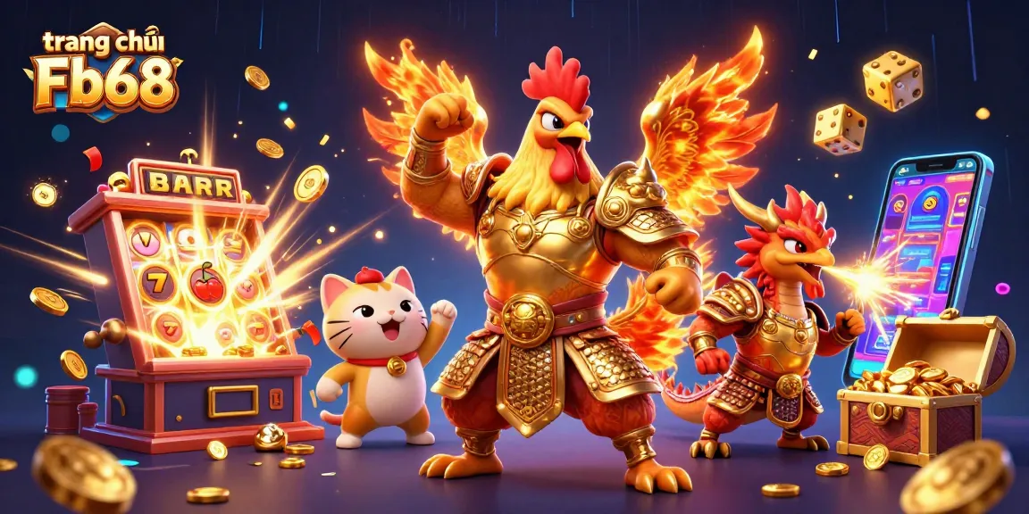 Engage with the epic world of trang chủ Fb68 featuring a golden samurai rooster and dragon hatchling.