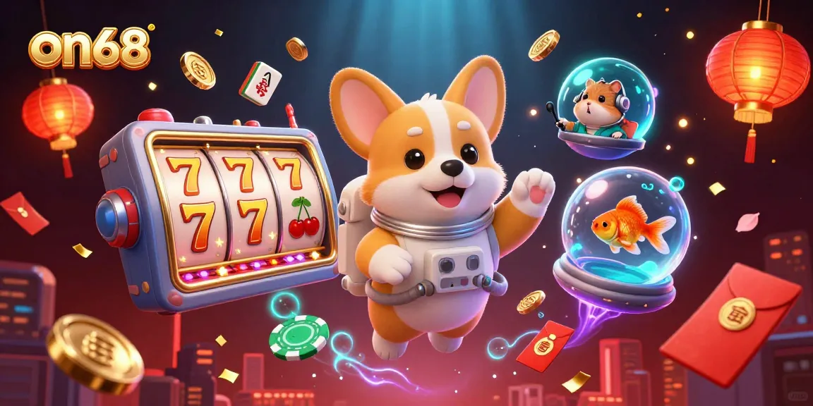 Engage with animation featuring on68: an astronaut corgi and casino elements delivering a cosmic thrill.