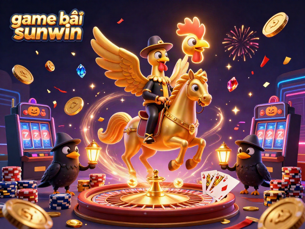 Engage in thrilling gameplay with game bài sunwin illustrated by a golden rooster and spooky crows in an exciting casino.