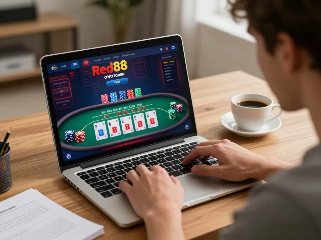 Engaging gameplay at red88 online casino with person focused on blackjack session.