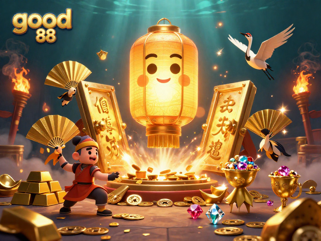 Enjoy the vibrant atmosphere at good 88, featuring a golden lantern spirit and spectacular casino elements.