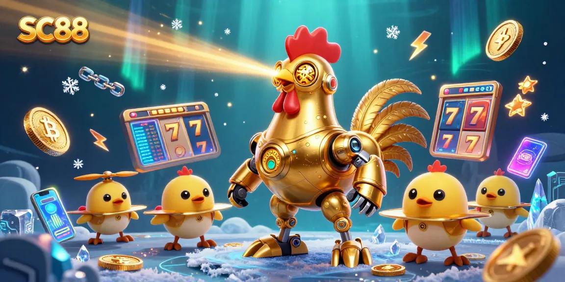 Experience thrilling slots action with SC88’s featured golden rooster in a dynamic casino scene.