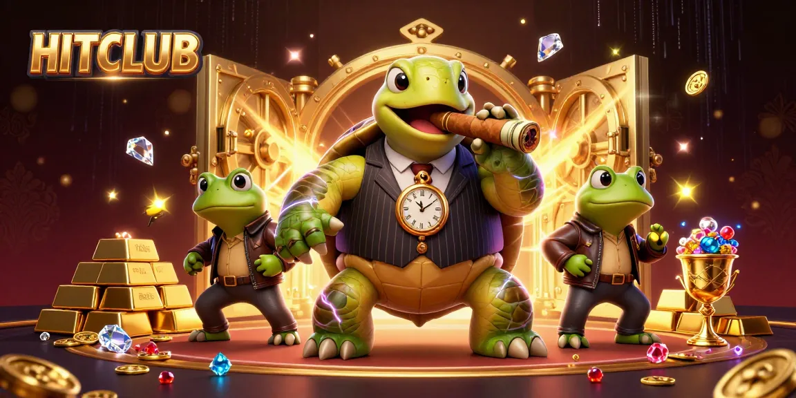 HitClub showcases vibrant online casino excitement with a turtle mobster and frog enforcers.