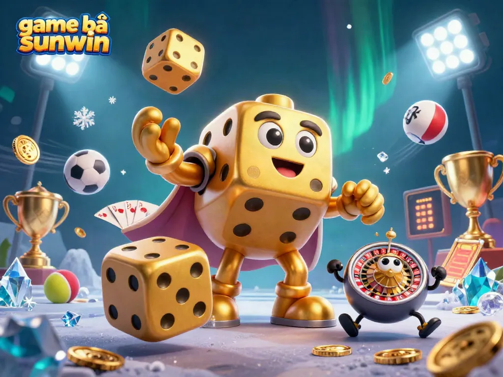 Play and win big in game bài sunwin with an exciting 3D casino scene featuring unique characters and elements.