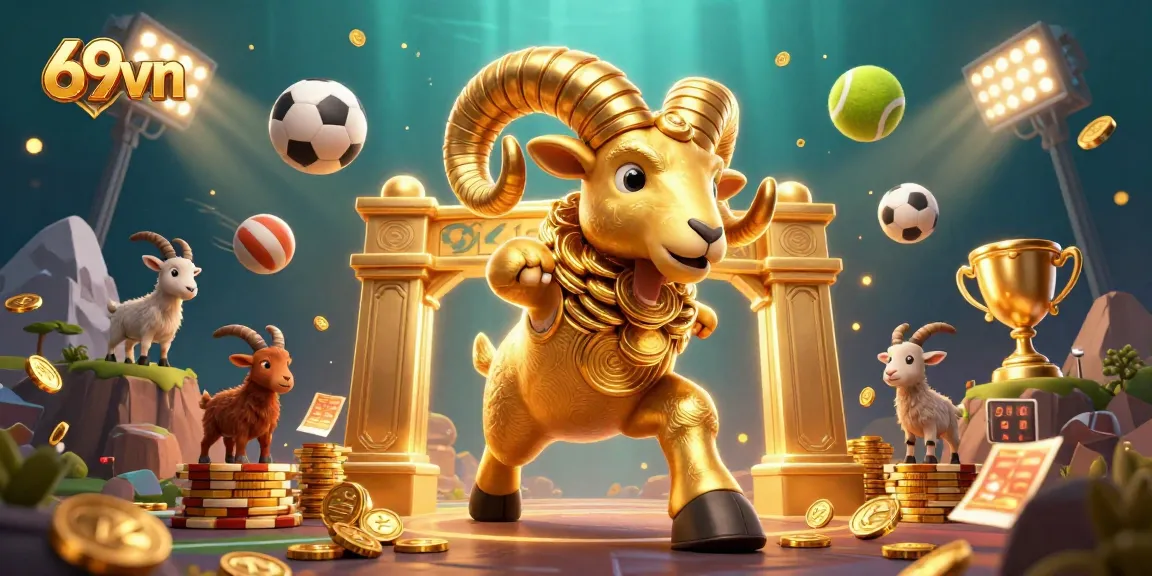 Engage with 69vn's thrilling sports betting scene featuring dynamic elements and animated characters.