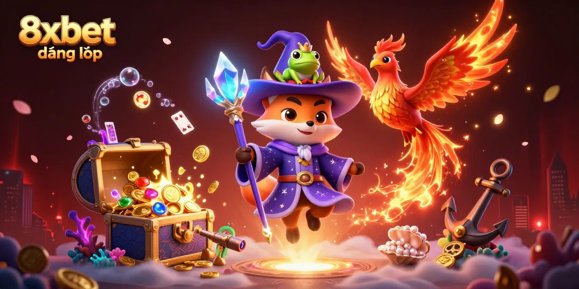 Play and win at 8xbet đăng nhập with vibrant casino illustration featuring a wizard fox and phoenix.